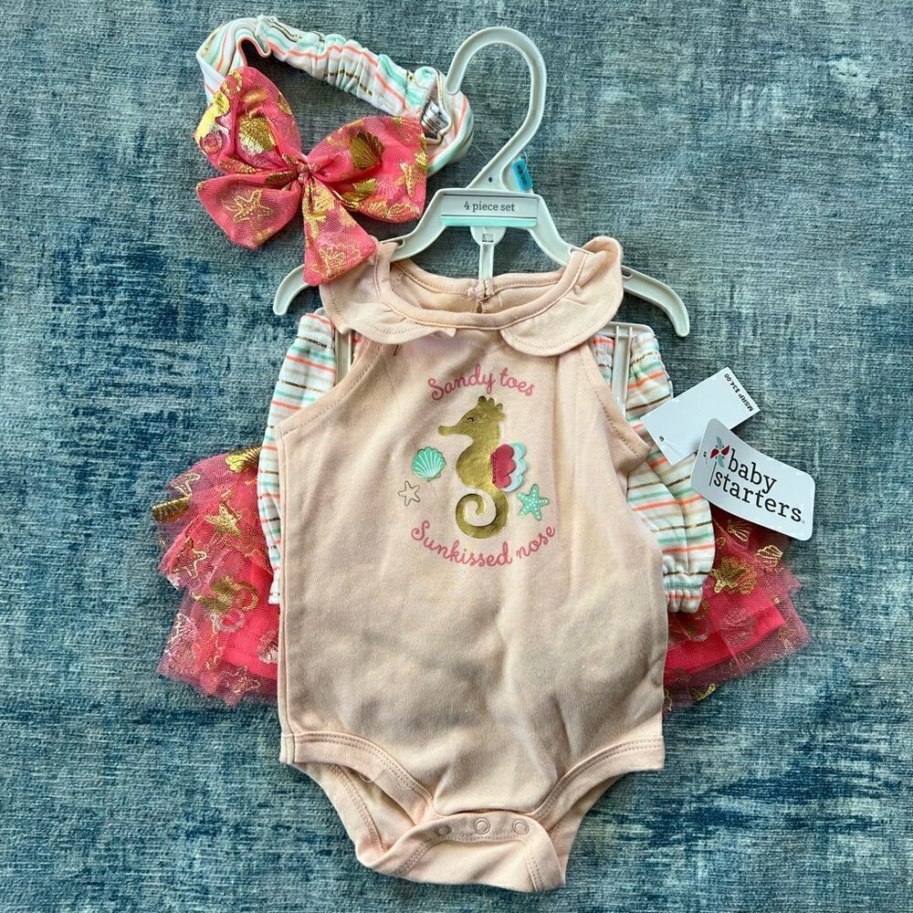 NWT! Baby Starters Seahorse 4 Piece Set 6 Months